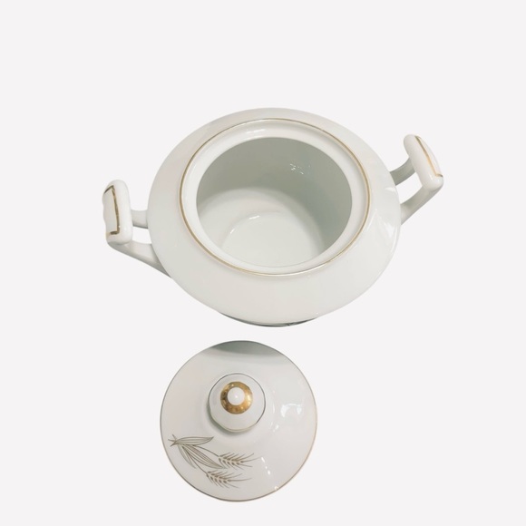 Hakusan "Gold Wheat" China Creamer, Sugar Bowl, Tea Pot & Snack Plates Japan - Picture 7 of 15